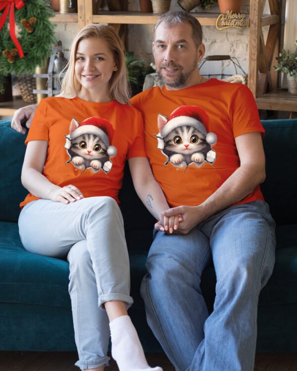 Świąteczna Koszulka “Kotek Święty Mikołaj”  – Unisex