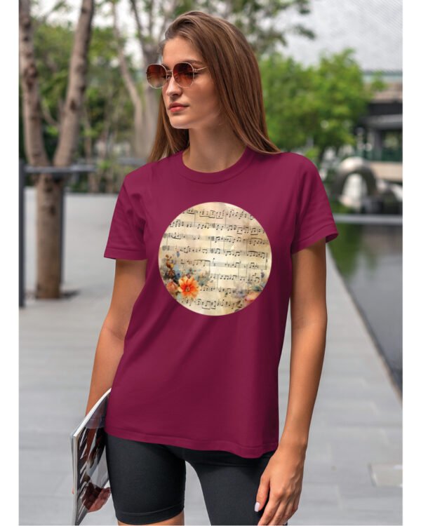 Koszulka Muzyczna harmonia <br>Nuty i kwiaty - Unisex, dla niej