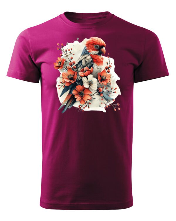 Koszulka Egzotyczny Urok Natury <br>Papuga w Kwiatowym Otoczeniu - Unisex, dla niego