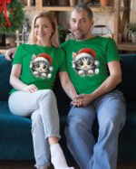 Świąteczna Koszulka “Kotek Święty Mikołaj”  – Unisex
