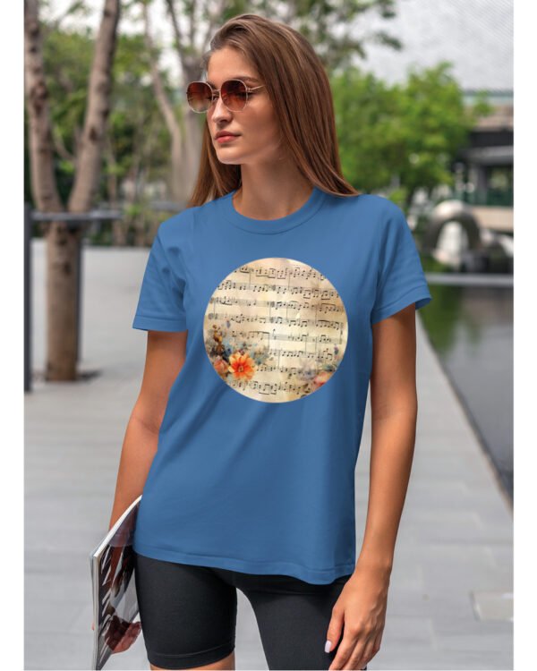 Koszulka Muzyczna harmonia <br>Nuty i kwiaty - Unisex, dla niej