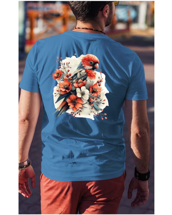 Koszulka Egzotyczny Urok Natury <br>Papuga w Kwiatowym Otoczeniu - Unisex, dla niego