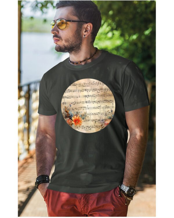 Koszulka Muzyczna harmonia <br>Nuty i kwiaty - Unisex, dla niego