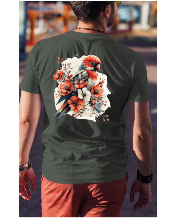 Koszulka Egzotyczny Urok Natury <br>Papuga w Kwiatowym Otoczeniu - Unisex, dla niego