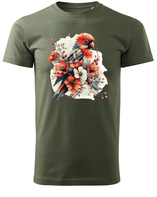 Koszulka Egzotyczny Urok Natury <br>Papuga w Kwiatowym Otoczeniu - Unisex, dla niego
