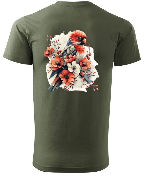 Koszulka Egzotyczny Urok Natury <br>Papuga w Kwiatowym Otoczeniu - Unisex, dla niego