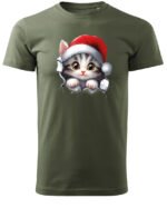 Świąteczna Koszulka “Kotek Święty Mikołaj”  – Unisex