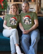 Świąteczna Koszulka “Kotek Święty Mikołaj”  – Unisex