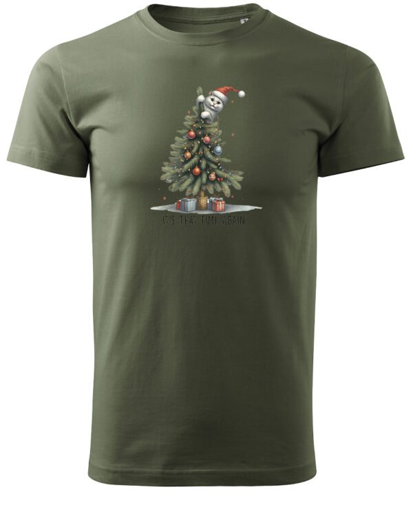 Świąteczna Koszulka “It’s That Time Again – Kot na Choince” – Unisex