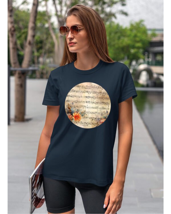 Koszulka Muzyczna harmonia <br>Nuty i kwiaty - Unisex, dla niej