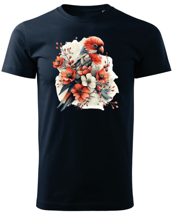 Koszulka Egzotyczny Urok Natury <br>Papuga w Kwiatowym Otoczeniu - Unisex, dla niego