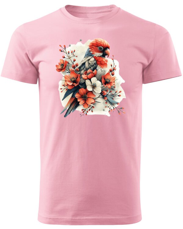Koszulka Egzotyczny Urok Natury <br>Papuga w Kwiatowym Otoczeniu - Unisex, dla niego