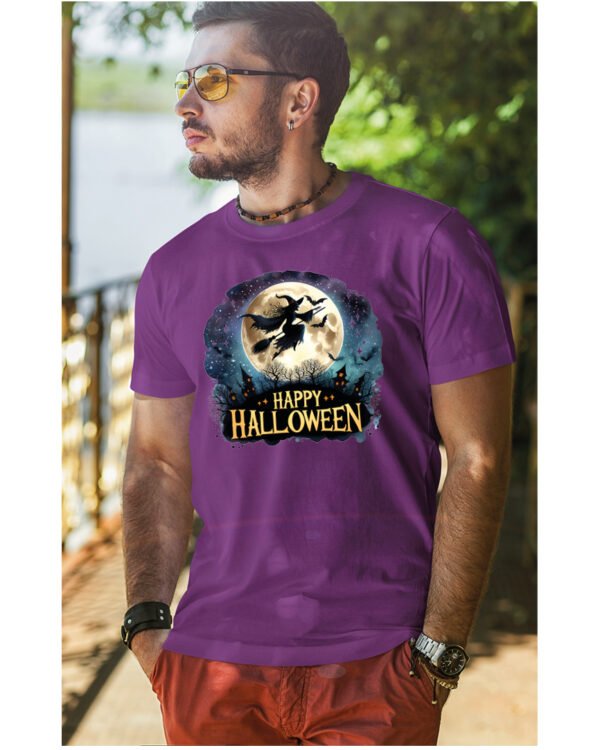 Halloweenowa Koszulka Unisex "Czarownica i Księżyc" – Wybierz Kolor!