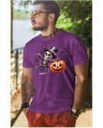 Halloweenowa Koszulka Unisex "Szkieletor i Dynia" – Wybierz Kolor!