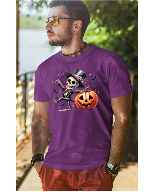 Halloweenowa Koszulka Unisex "Szkieletor i Dynia" – Wybierz Kolor!