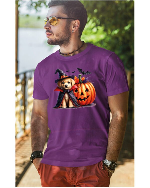 Halloweenowa Koszulka Unisex "Piesek Czarodziej i Dynia" – Wybierz Kolor!