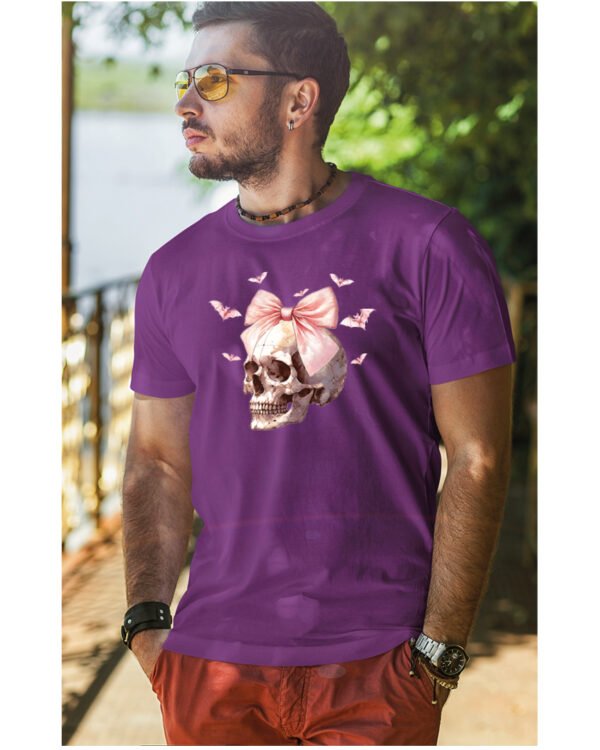 Halloweenowa Koszulka Unisex "Skull with Pink Bow" – Wybierz Kolor!