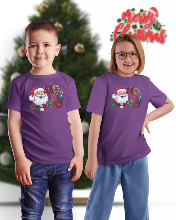 TL TS UNI PUR PRI 0756 A KIDS Świąteczna Koszulka Dziecięca “Ho Ho Ho – Wesoły Mikołaj”