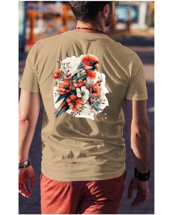 Koszulka Egzotyczny Urok Natury <br>Papuga w Kwiatowym Otoczeniu - Unisex, dla niego