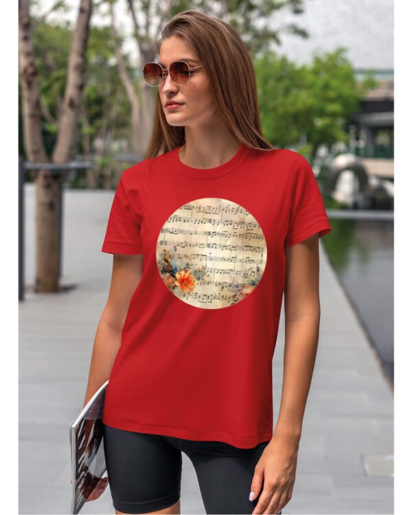 Koszulka Muzyczna harmonia <br>Nuty i kwiaty - Unisex, dla niej