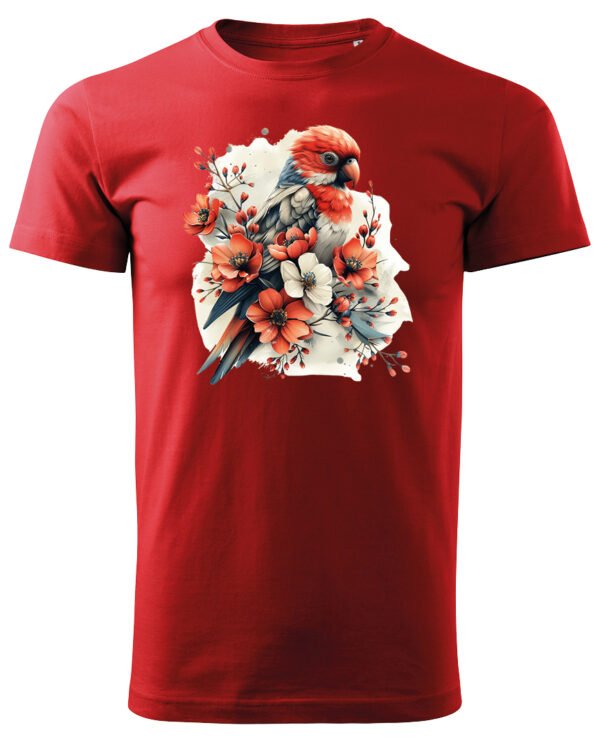 Koszulka Egzotyczny Urok Natury <br>Papuga w Kwiatowym Otoczeniu - Unisex, dla niego