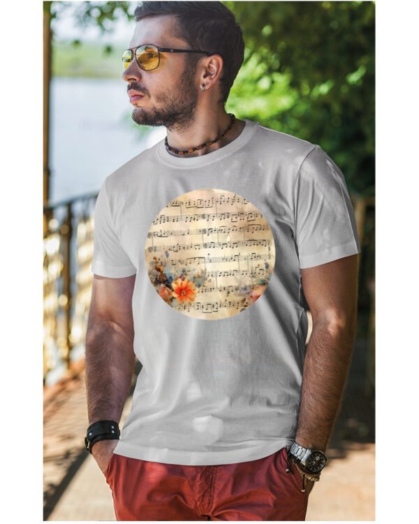 Koszulka Muzyczna harmonia <br>Nuty i kwiaty - Unisex, dla niego