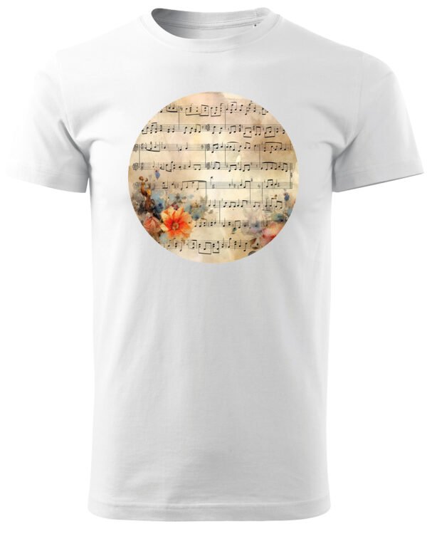 Koszulka Muzyczna harmonia <br>Nuty i kwiaty - Unisex, dla niej