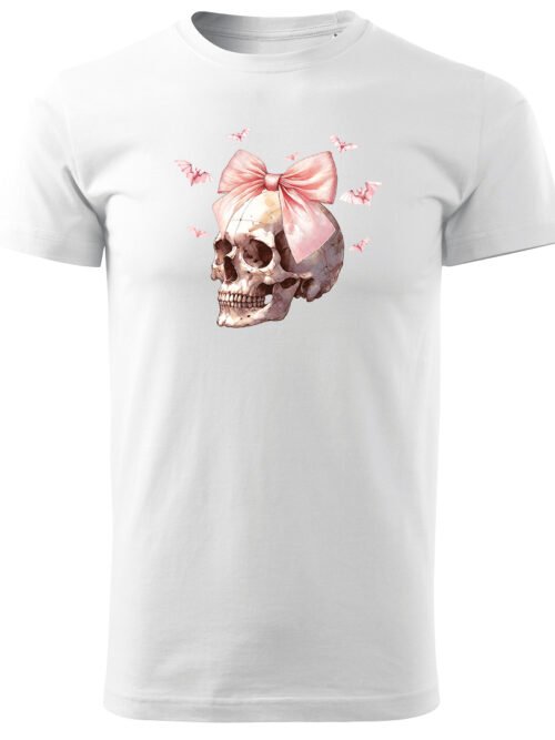 Halloweenowa Koszulka Unisex "Skull with Pink Bow" – Wybierz Kolor!