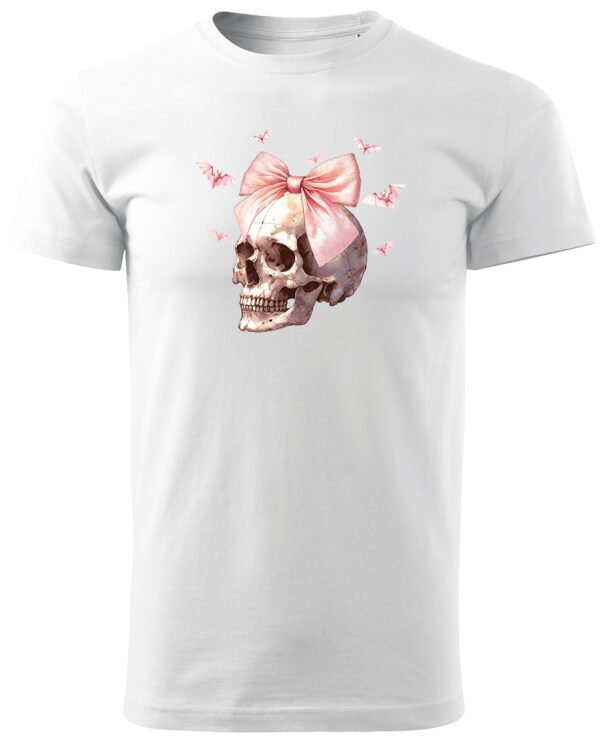 Halloweenowa Koszulka Unisex "Skull with Pink Bow" – Wybierz Kolor!