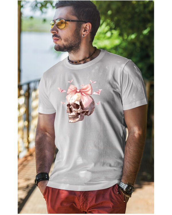 Halloweenowa Koszulka Unisex "Skull with Pink Bow" – Wybierz Kolor!