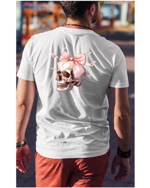 Halloweenowa Koszulka Unisex "Skull with Pink Bow" – Wybierz Kolor!