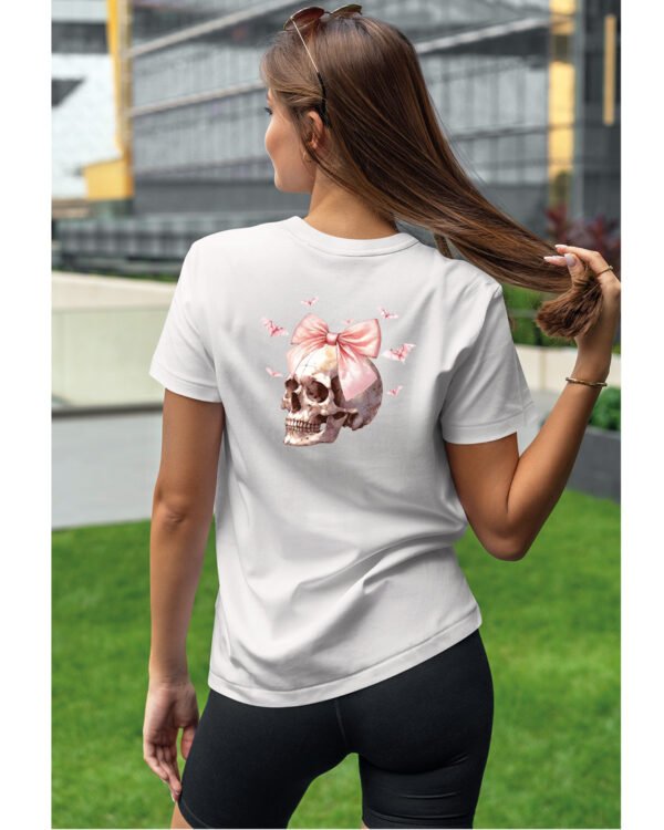 Halloweenowa Koszulka Unisex "Skull with Pink Bow" – Wybierz Kolor!
