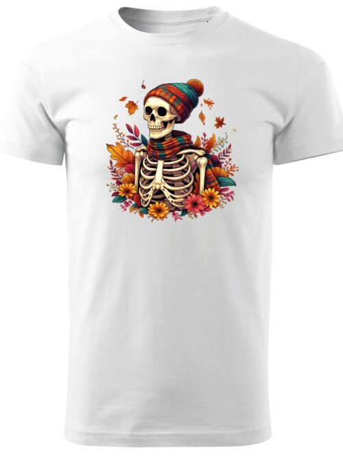 Halloweenowa Koszulka Unisex "Szkielet w Jesiennym Klimacie" – Wybierz Kolor!