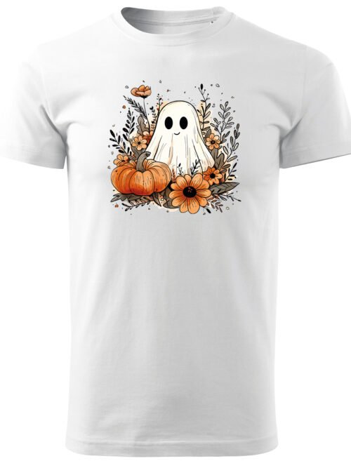 Halloweenowa Koszulka Unisex "Duch w Jesiennych Kwiatach" – Wybierz Kolor!