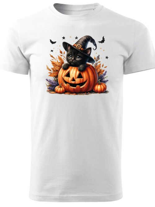 Halloweenowa Koszulka Unisex "Kot w Dyni" – Wybierz Kolor!