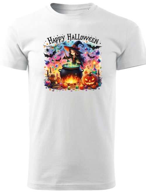 Halloweenowa Koszulka Unisex "Czarownica i Magiczny Kocioł" – Wybierz Kolor!