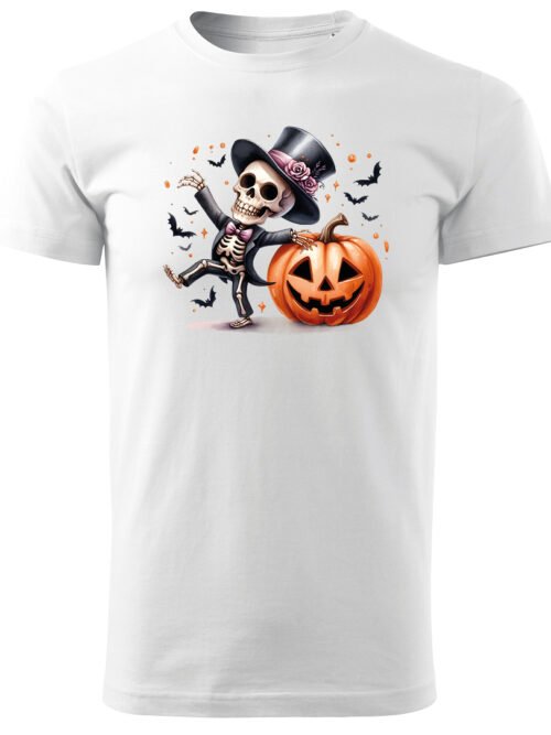 Halloweenowa Koszulka Unisex "Szkieletor i Dynia" – Wybierz Kolor!