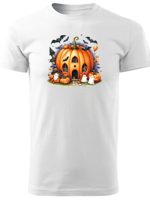 Halloweenowa Koszulka Unisex "Dynia Dom i Duchy" – Wybierz Kolor!