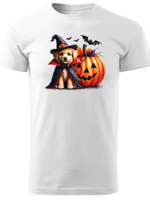 Halloweenowa Koszulka Unisex "Piesek Czarodziej i Dynia" – Wybierz Kolor!
