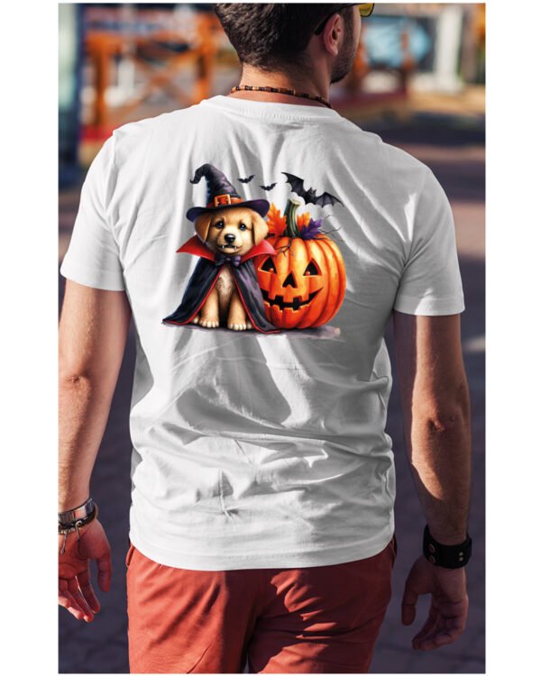 Halloweenowa Koszulka Unisex "Piesek Czarodziej i Dynia" – Wybierz Kolor!