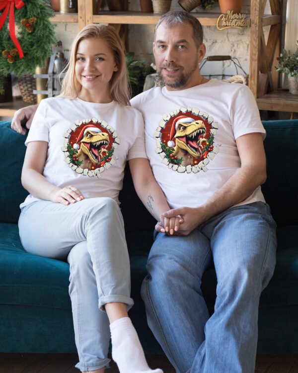 Świąteczna Koszulka “Dinozaur Święty Mikołaj”  – Unisex