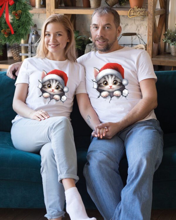Świąteczna Koszulka “Kotek Święty Mikołaj”  – Unisex