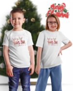 Świąteczna Koszulka Dziecięca “Ho Ho Ho – Renifery z Kokardami”