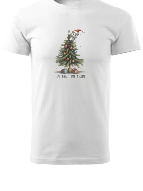 Świąteczna Koszulka “It’s That Time Again – Kot na Choince” – Unisex