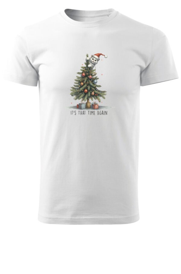 Świąteczna Koszulka “It’s That Time Again – Kot na Choince” – Unisex