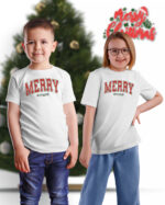 TL TS UNI SNO PRI 0757 A KIDS Świąteczna Koszulka Dziecięca “Merry Christmas”