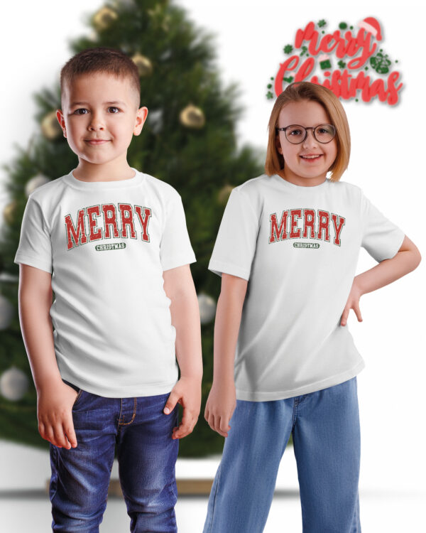 TL TS UNI SNO PRI 0757 A KIDS Świąteczna Koszulka Dziecięca “Merry Christmas”