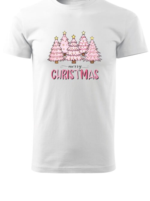 Świąteczna Koszulka “Różowe Choinki – Merry Christmas” – Unisex