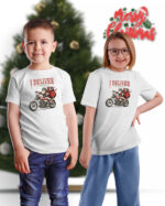 TL TS UNI SNO PRI 0770 A KIDS Świąteczna Koszulka Dziecięca “Dostarczam Całą Noc – Mikołaj na Motocyklu”