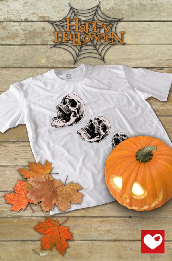 Halloweenowa Koszulka Unisex "Skull Trio" – Wybierz Kolor!